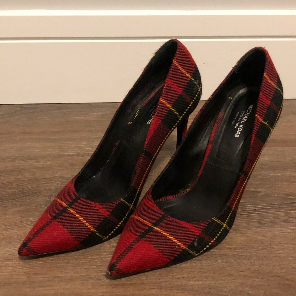 Michael Kors Collection Plaid Wool Wrapped Heels